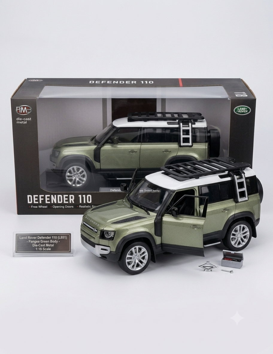 Land Rover Defender 110 Diecast Model 1:18 Scale Alloy Car Model Free Wheels, Opening Parts, Realistic Sound , LED Lights Display Diecast matel