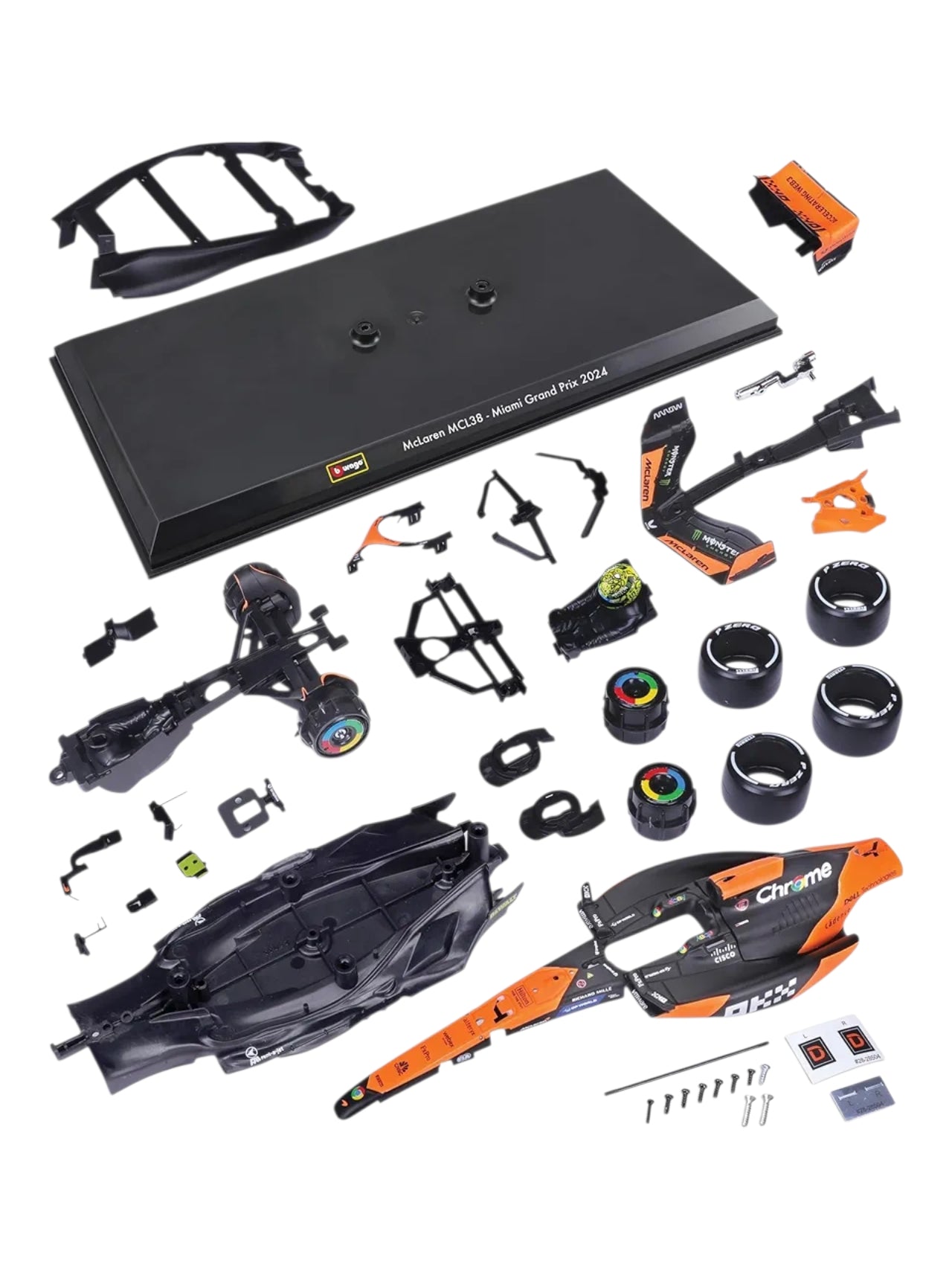 Bburago Mclaren Mcl38 Miami Grand Prix 2024 ( F1 ) No 4.Lando Norris 42 Parts Plastic Stand Included Imported 1:24 Scale
