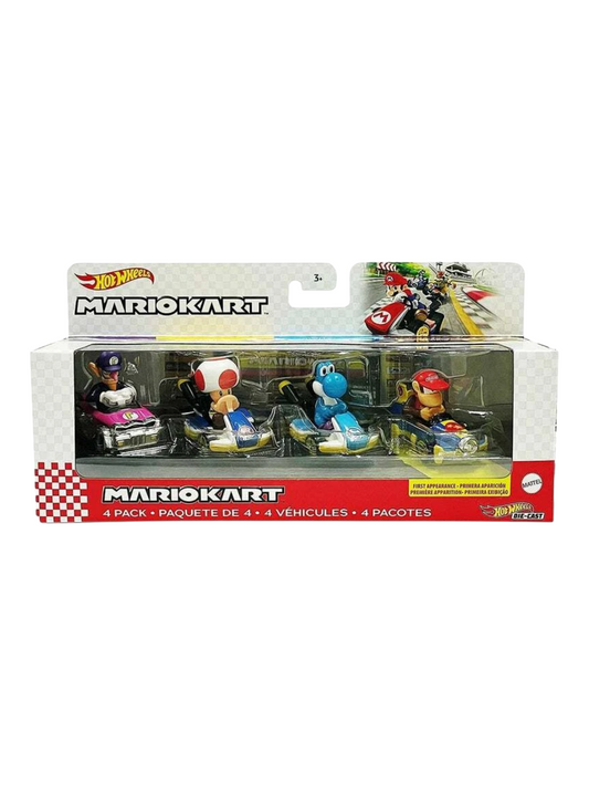 HotWheels MARIOKART 4 Pack Diecast Waluigi Toad Blue Yoshi Diddy Kong