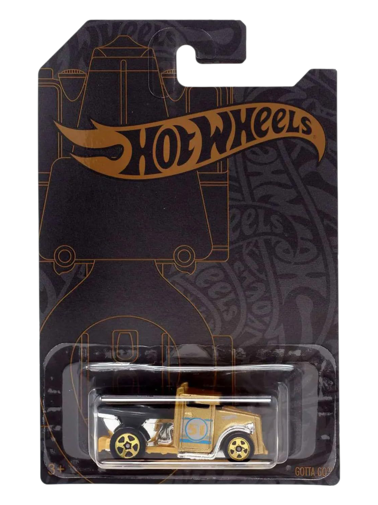 HotWheels 2019 Satin and Chrome 51st Anniversary Gotta Go Imported Mainline Card Art 1:64 Scale (Chase Piece)