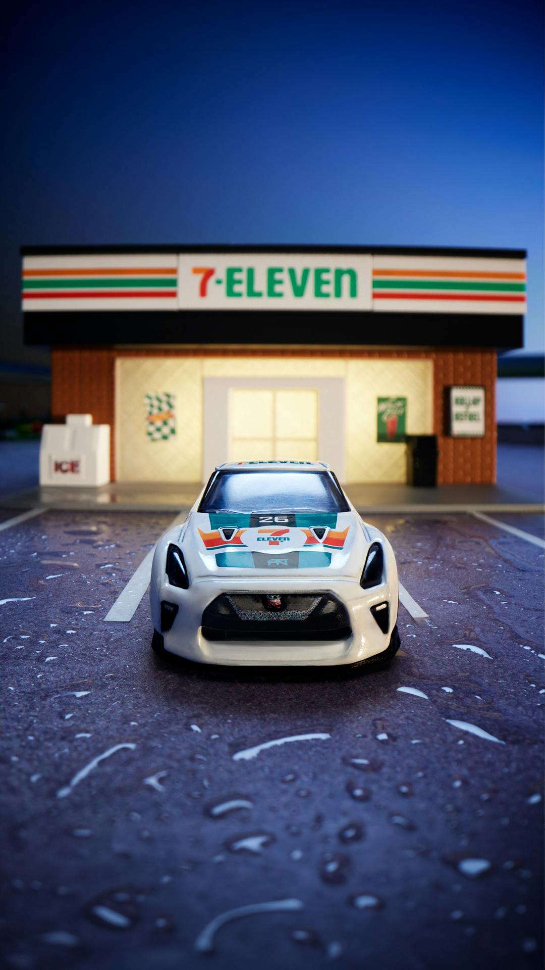 Hotwheels Silver Series seven-Eleven 7/11 2017 Nissan GT-R (R35) Imported Card Art Mainline 1:64 Scale (with protector) Card lightly Damage