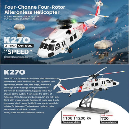 Aircraft UH-60L Black Hawk K270 Rescue Helicopter ( RC ) 2.4GHz remote control automatic height stabilization Rechargeable Battery USB Charging Cable 1:32 Scale ( K270 )