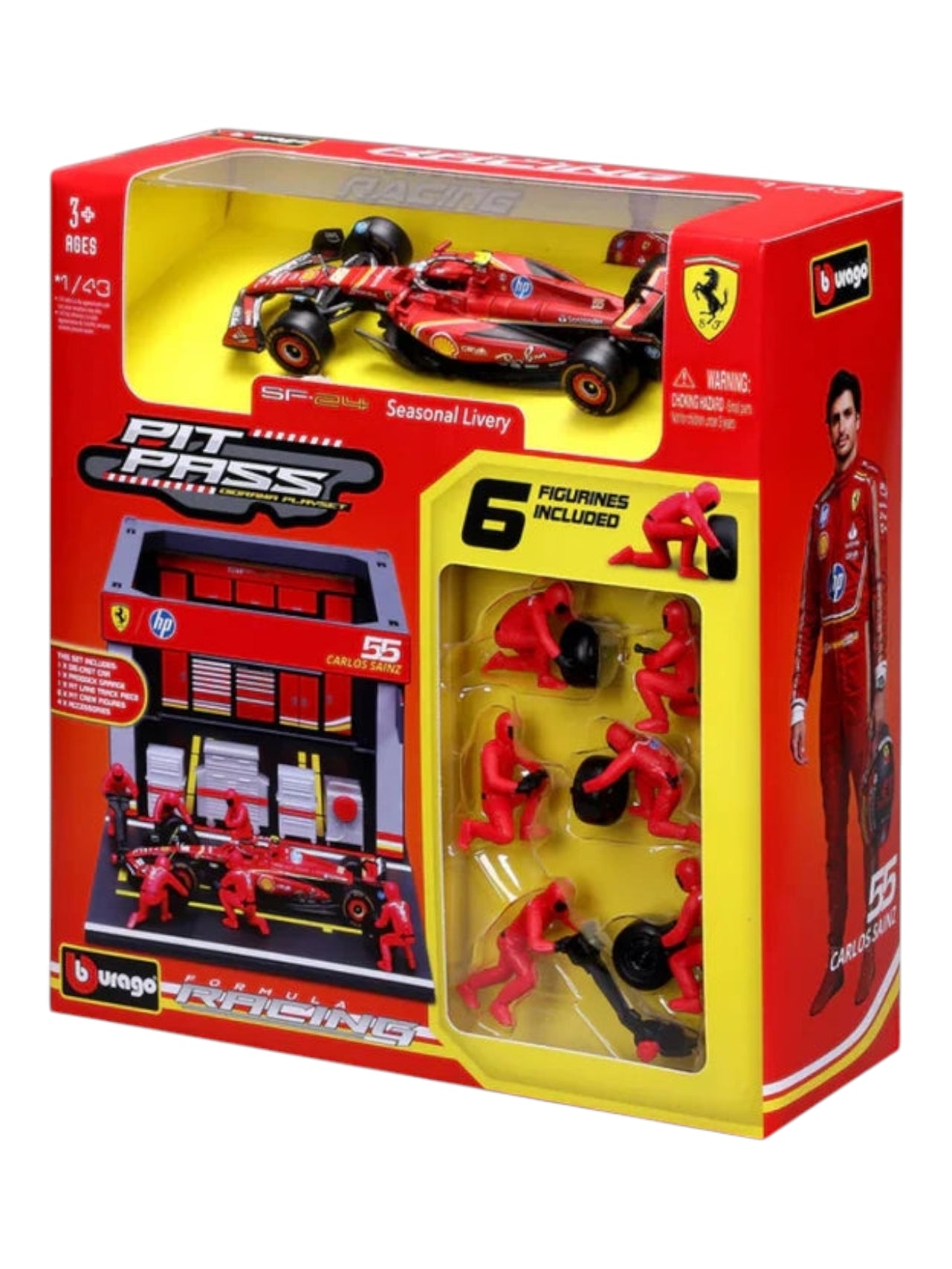 Bburago 2024 formula 1 (f1) pit pass Carlos sainz no 55 1:43 scale (6 figurines included)