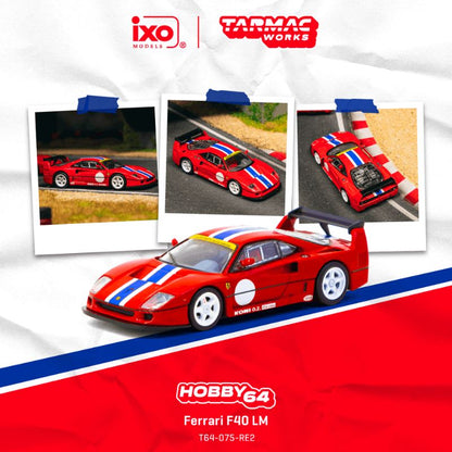 Tarmac Works Ferrari F40 LM Red with Blue White Stripe 1:64 Scale Diecast Model