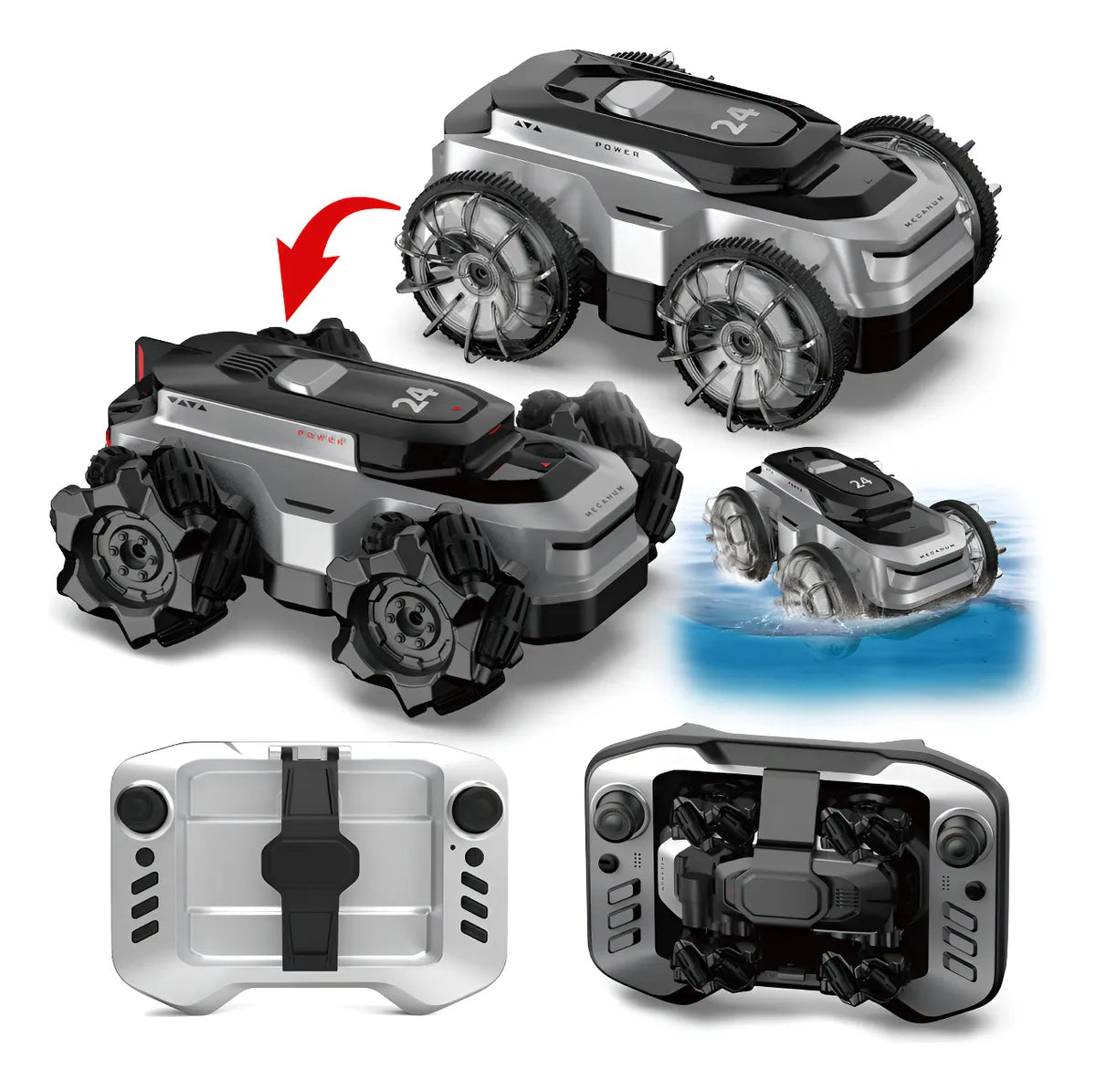 Amphibious Remote Control Car - Waterproof RC Stunt Car for Kids with 360° Spins, 50 Min Batteries,High-Speed, All-Terrain, One car with two kinds of wheels make more fun