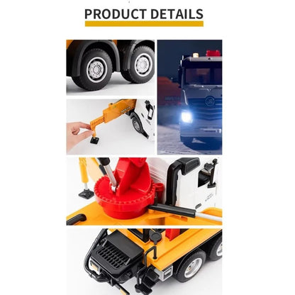 Huina Toys 1381 RC Backhoe Loader Concrete Pump Truck 11 Function Realistic water spray pumping system Rechargeable battery with USB charging Remote control 1:18 Scale