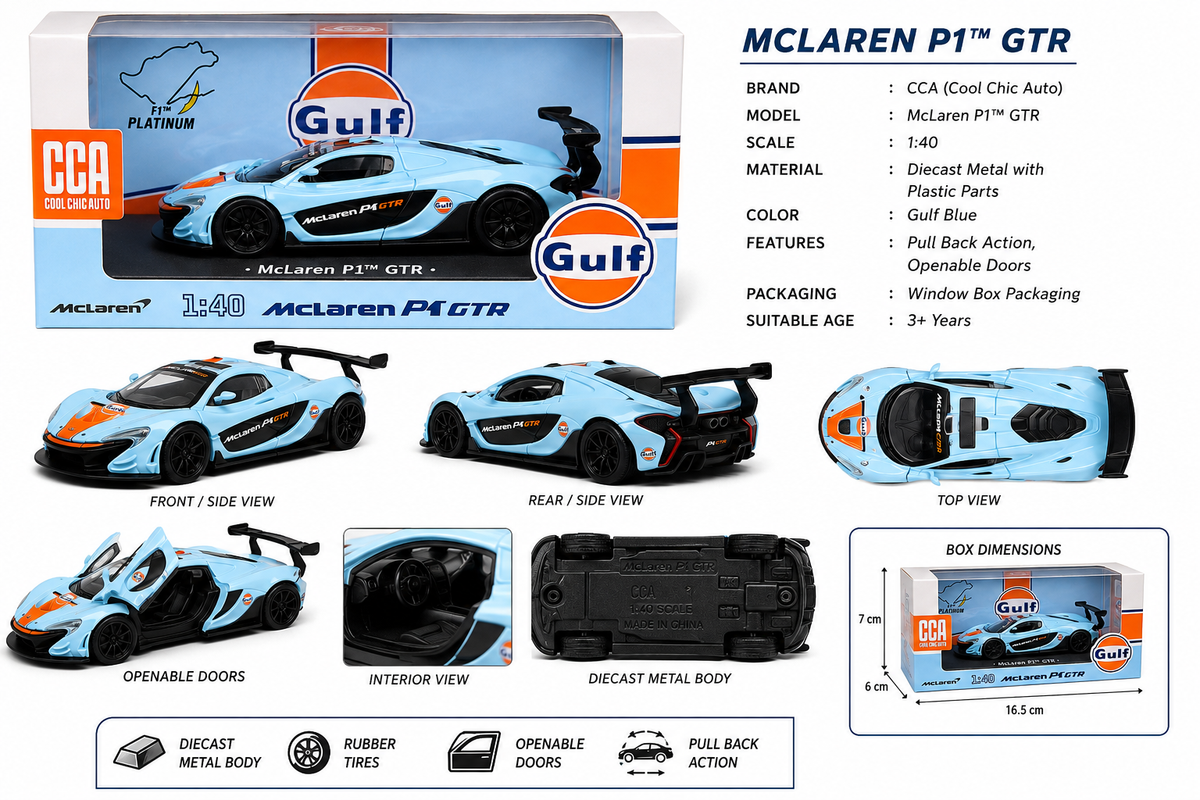 CCA Gulf Mclaren P1GTR 1:40 Scale Diecast Model With Opening Door Part