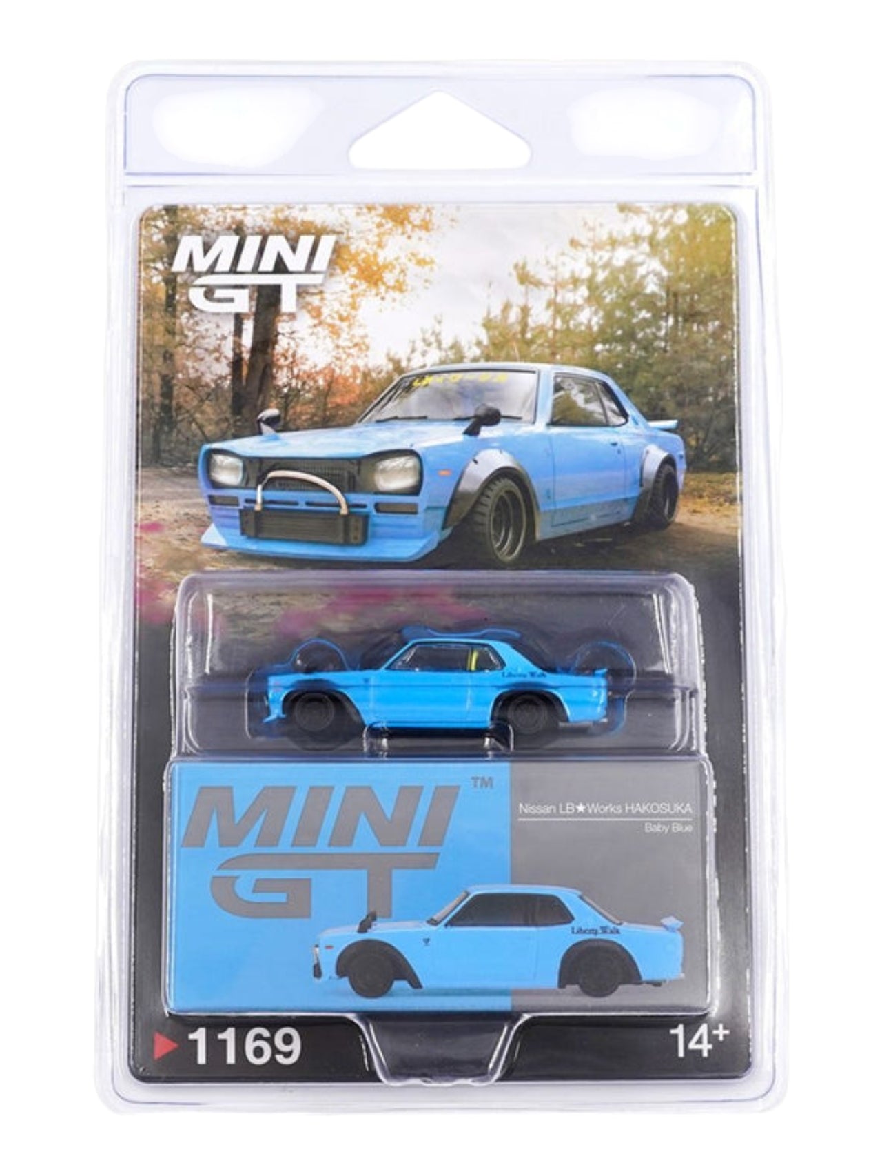 Mini GT #1169: Nissan LB★Works HAKOSUKA Baby Blue Imported 1:64 Scale