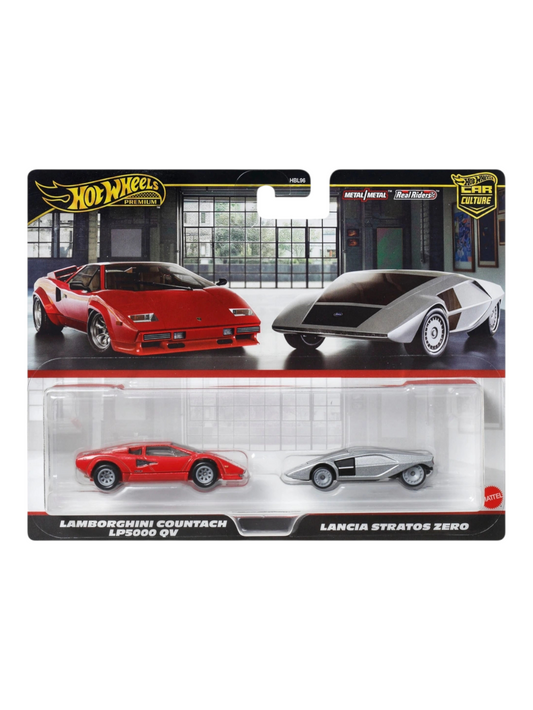 HotWheels Car Culture Lamborghini Countach LP5000 QV and Lancia Stratos Zero Imported Premium 2 Pack 1:64 Scale