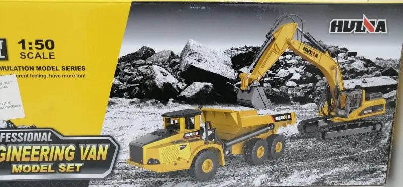 HUINA 1611 Articulated Truck & Excavator Diecast Metal 1:50 Scale