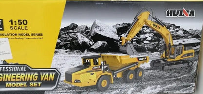 HUINA 1611 Articulated Truck & Excavator Diecast Metal 1:50 Scale