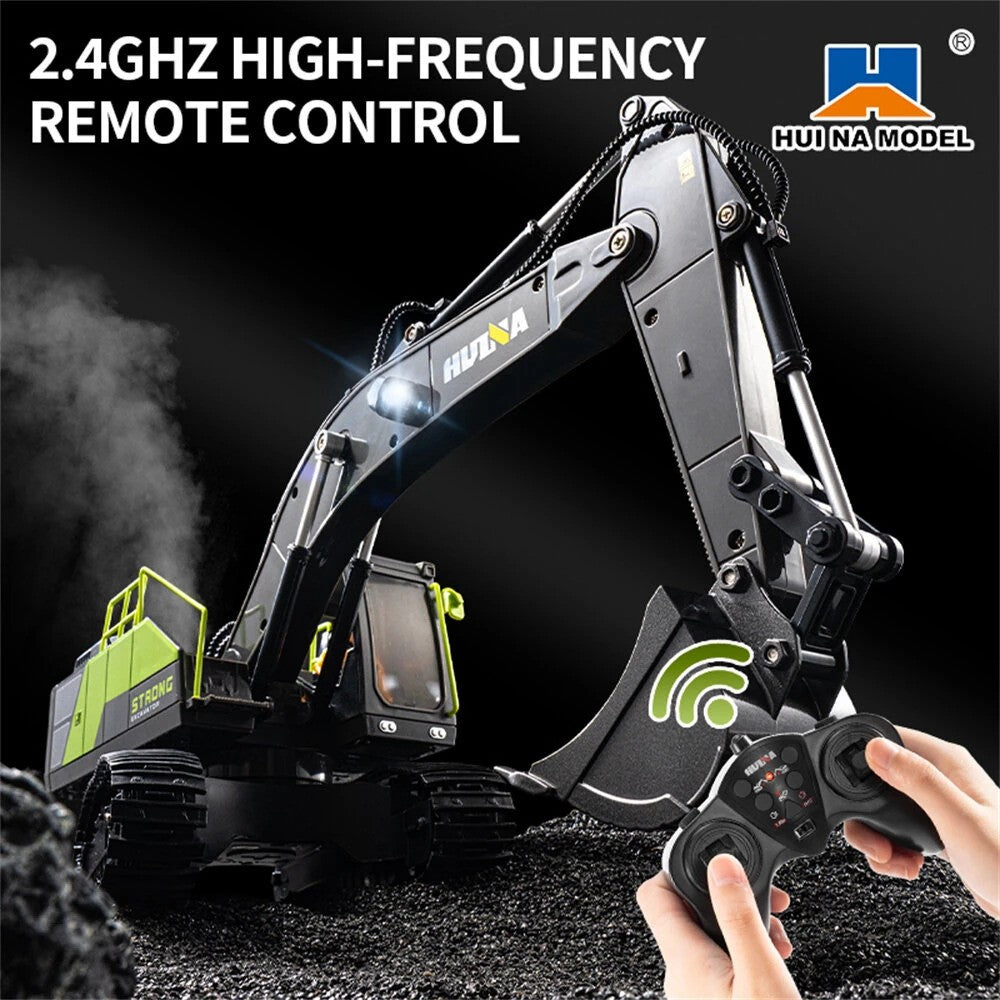 Huina Toys 1661 RC Excavator With 13 Function upgrade Alloy 3.7V 500mAh Li-ion battery ( Play Time: Approx. 20–30 mins (per charge) Remote Controller (batteries not included) USB Charging Cable 1:18 Scale