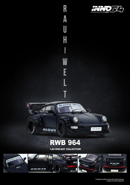 INNO64 PORSCHE RWB 964 Black Matt 1:64 Scale Mattel Diecast IN64-RWB964-BM