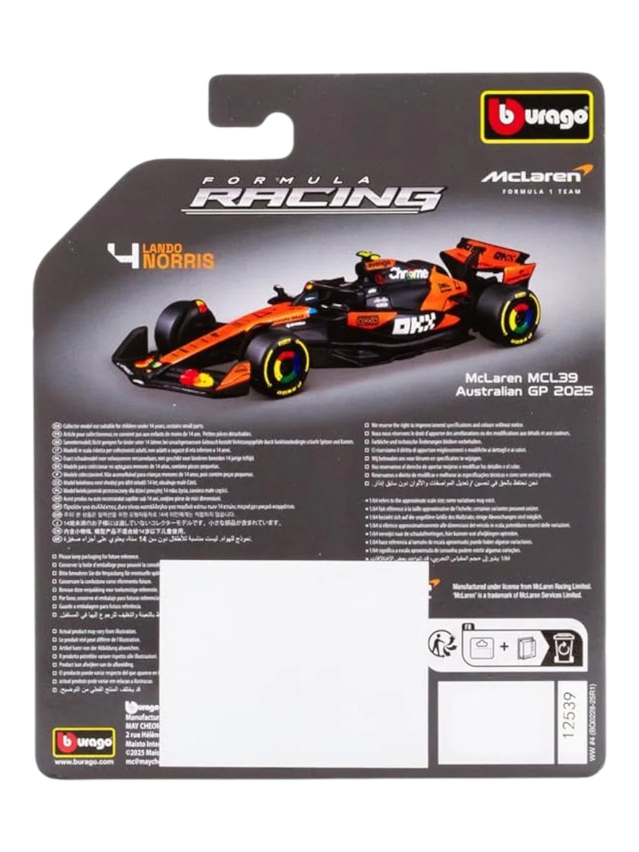 Bburago formula 1 (f1)mclaren mcl39  Lando norris no-4 imported 1:64 Scale