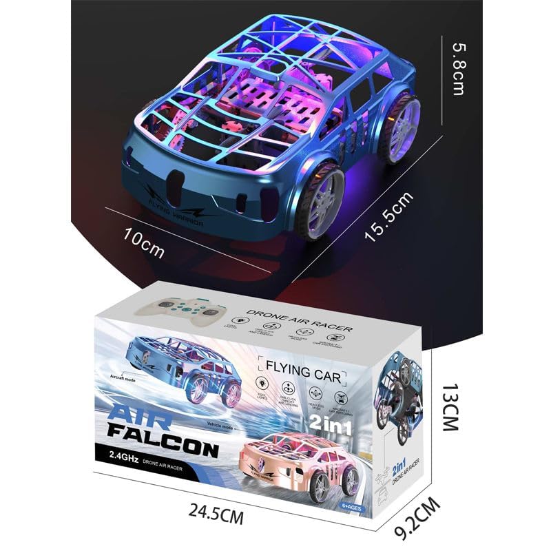 Flying Car RC Remote Control Car Drone Air Racer 2-in-1 Air-Ground Dual-Mode Colorful LED Lights, 2 Batteries Electric Mini RC Racing Cars .