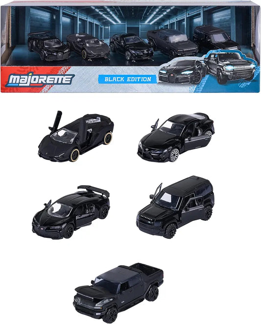 Majorette Car Set Black Edition (5 Cars) - 5 Black Model Cars Made of Metal with Freewheel, Suspension & Opening Part 1:64 Scale 8502005000