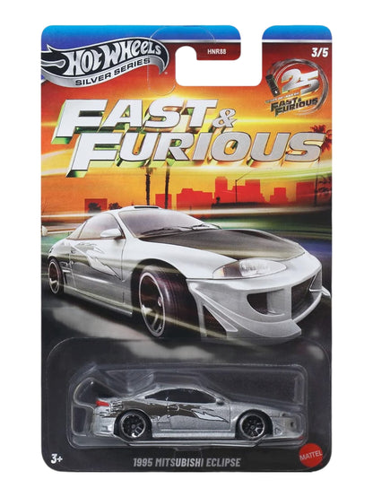 HotWheels Silver Series Fast And Furious 1993 Honda Civic Coupe Ex Ej 1 / 1970 Dodge Charger R/T / 1995 Mitsubishi Eclipse / 1995 Mazda Rx-7 / Toyota Supra Set Of 5 / Set Of 10 1:64 Scale