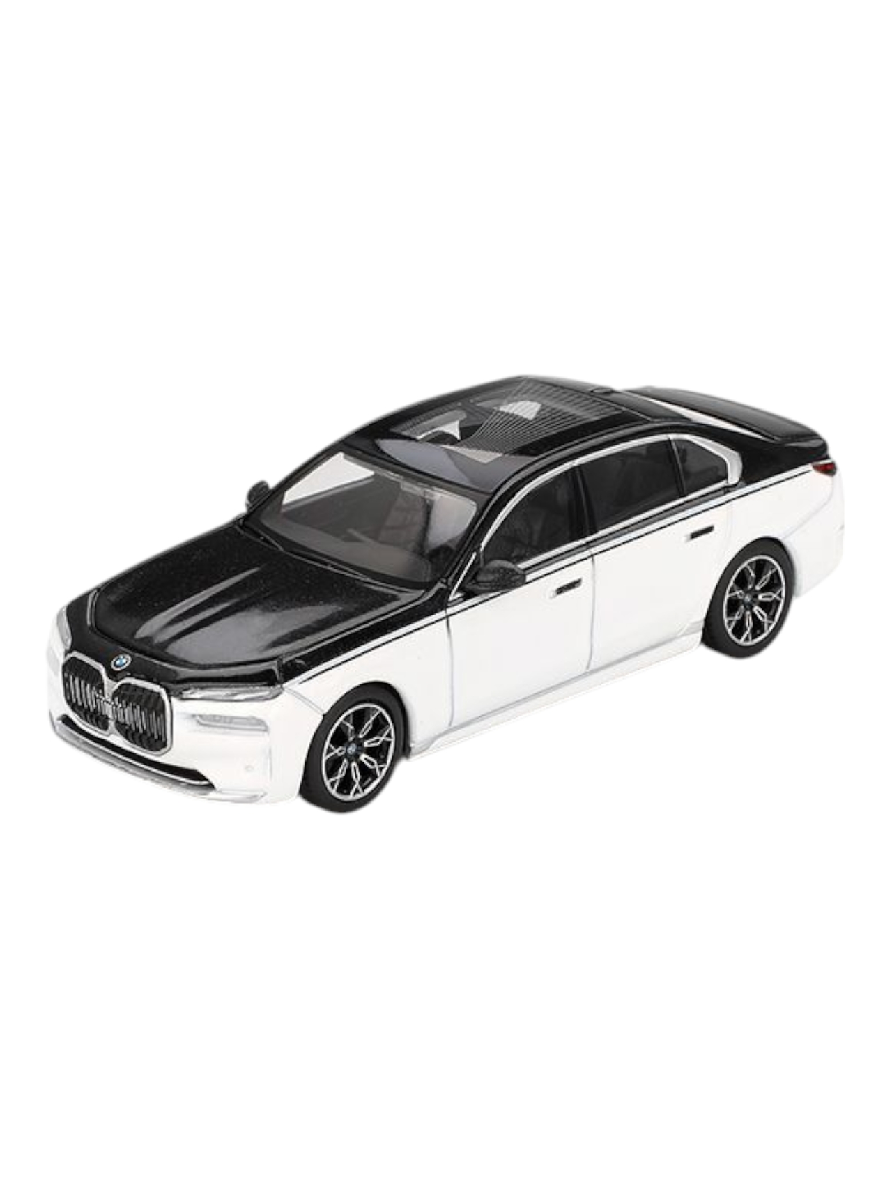 Mini GT BMW i7 xDrive60 (Alpine White/Black Sapphire) 1:64 Scale