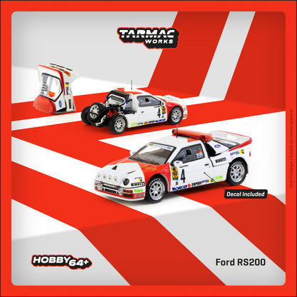 Tarmac Works Ford RS200 Rallye Catalunya 1986 1:64 Scale (With Acrylic Case)
