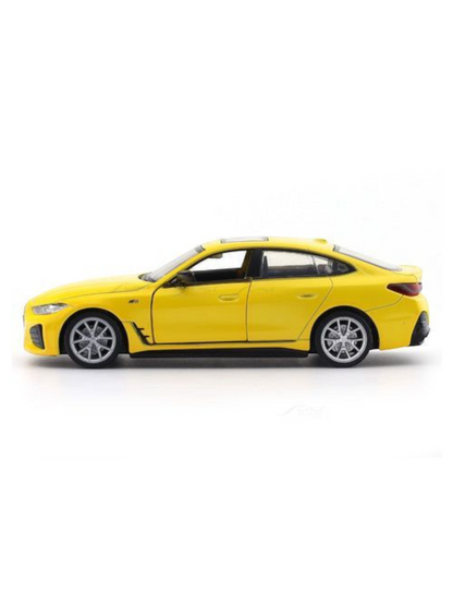 BMW i4 M50 Yellow 1:34 MSZ licensed pullback diecast Scale Model car