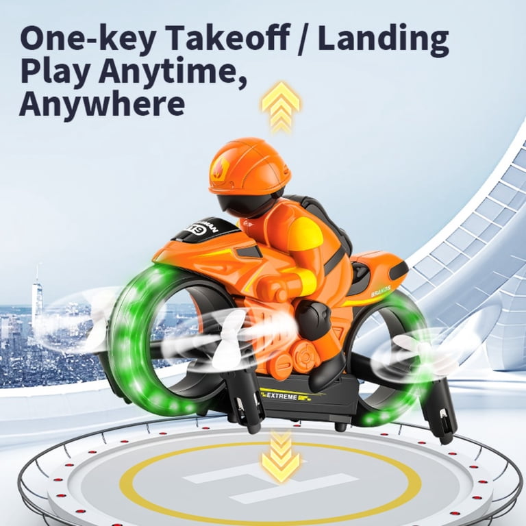 Fireman Flying Motorbike RC Drone Toy – 2.4GHz Remote Control Flying Bike with LED Lights height 30 to 45 meter