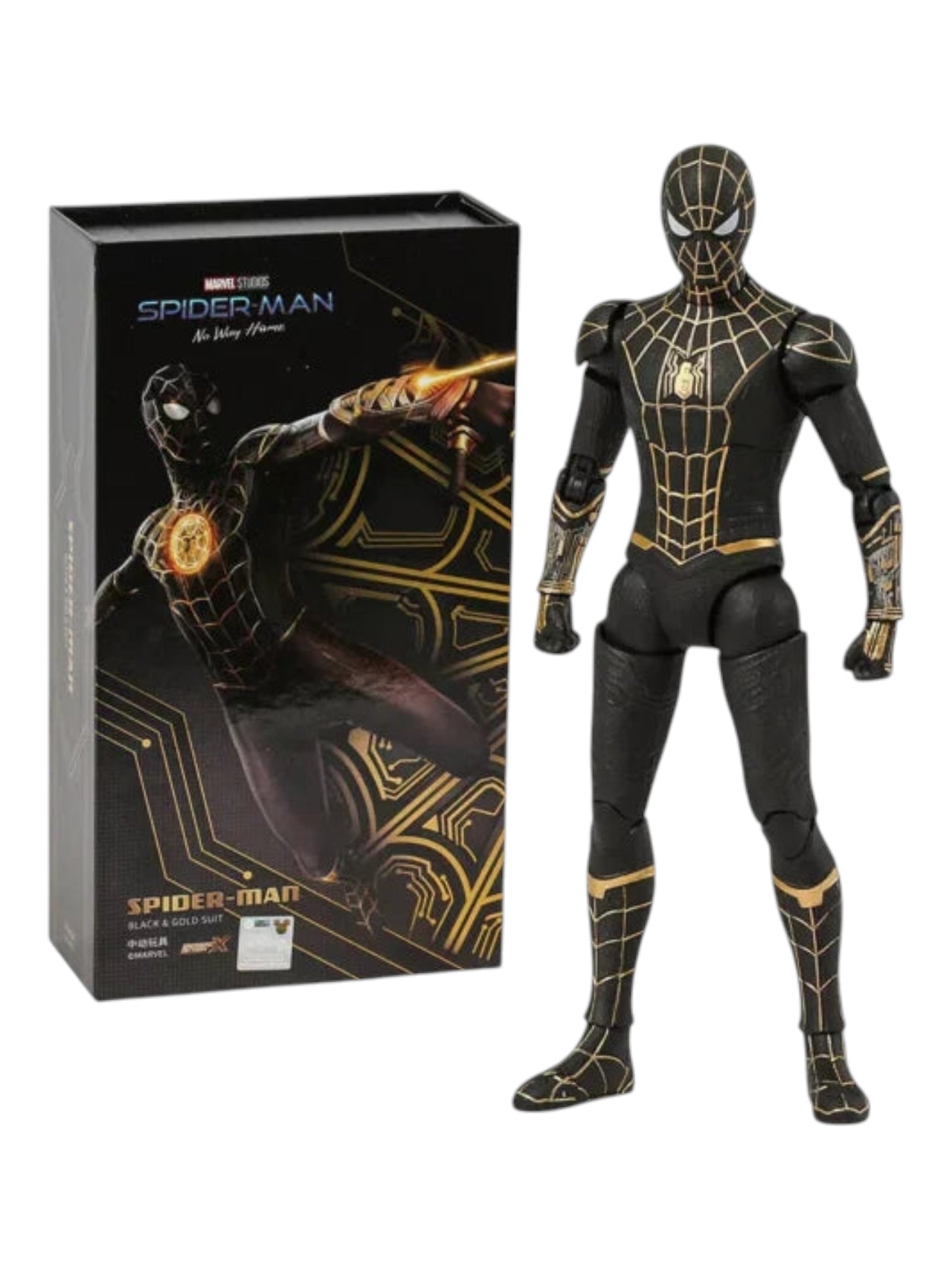 ZD TOYS Marvel Studios Spider-Man No Way Home : 1:10 Scale Spiderman BLACK & GOLD Suit Figure (Size-7 Inch)