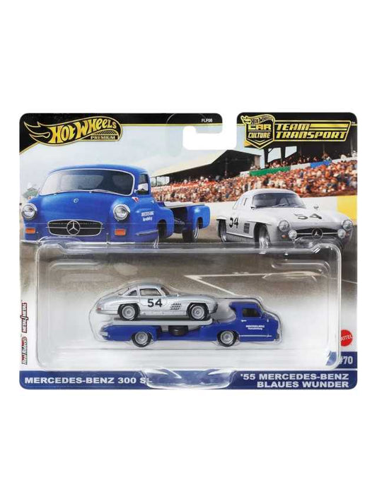 HotWheels Mercedes Benz 300 sl '55 Mercedes-Benz blaues wunder imported team transport 1:64 Scale
