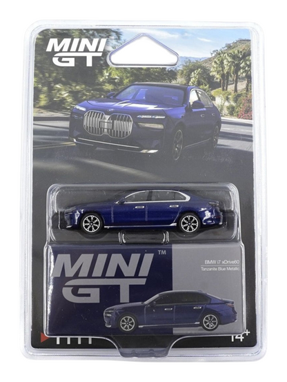 Mini GT Blister 1111: BMW i7 xDrive60 Tanzanite Blue Metallic 1:64 Scale