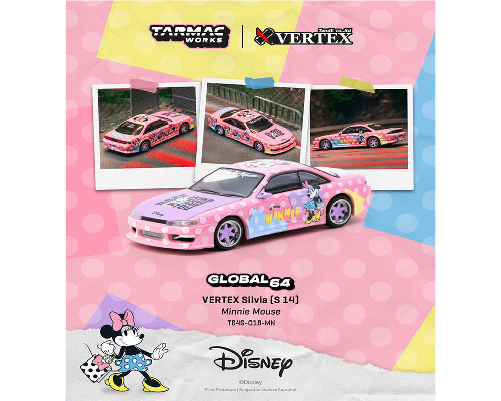 Tarmac Works VERTEX Silvia (S14) Disney Minnie Mouse 1:64 Scale Diecast Model
