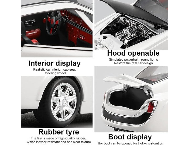 XLG Rolls-Royce 1:24 Scale Luxury Coupe Die Cast Model Car | Openable Doors | Light & Sound | Pull Back Action