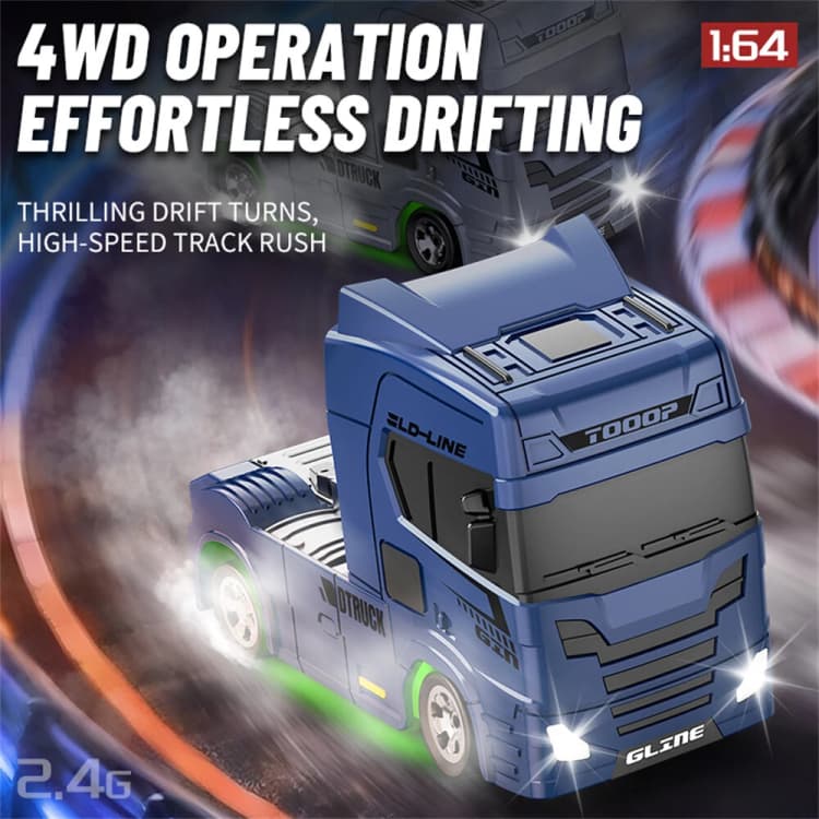 LD RTR Mini RC Truck – Black 2.4GHz Remote Control Racing Truck with Headlamp & Chassis Light 1:64 Scale