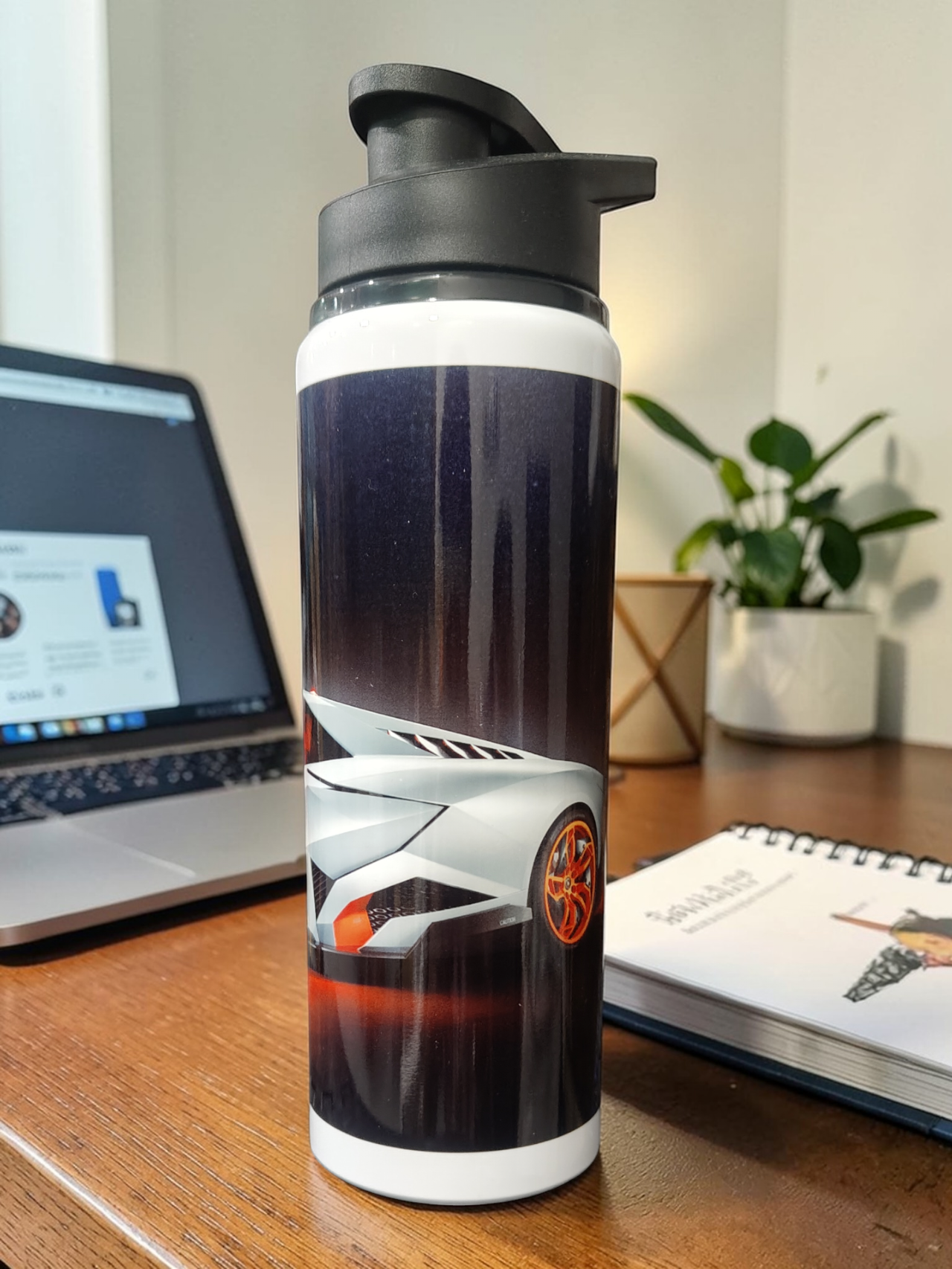 Water Bottle with Lamborghini Car Print-Stylish & Leakproof