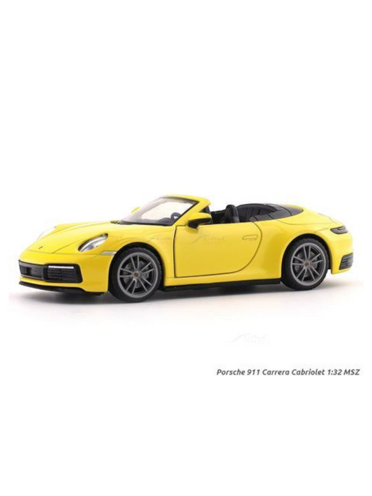 Porsche 911 Carrera Cabriolet Yellow 1:32 MSZ licensed pullback diecast Scale Model car