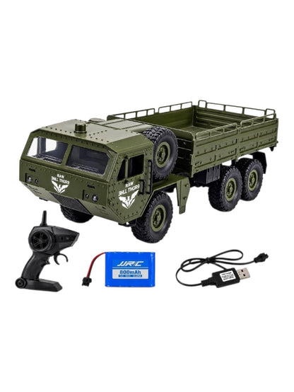 Transporter 2.4G 6WD RC Off-Road Military Truck – 500G Loading Capacity, 6-Wheel Drive, Shock Absorbers & Speed Conversion, Heavy-Duty Remote Control Cargo Truck 1:16 Scale
