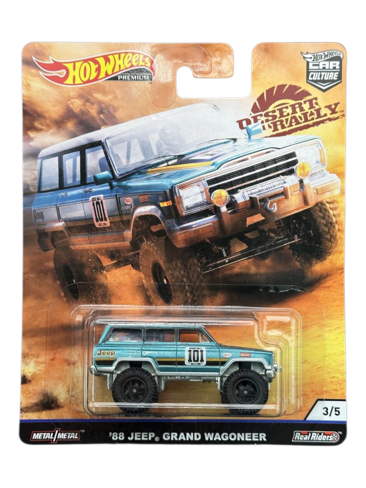 HotWheels Car Culture Desert Rally 88 Jeep Grand Wagoneer Imported Premium 1:64 Scale (Card + Blister Damaged)