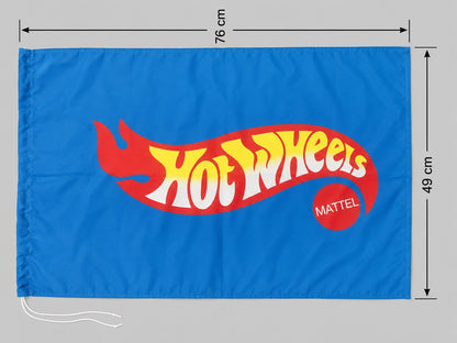 Hot Wheels Mattel Blue Fabric Flag Banner with Drawstring | Wall Hanging Display Flag | 76 x 49 cm