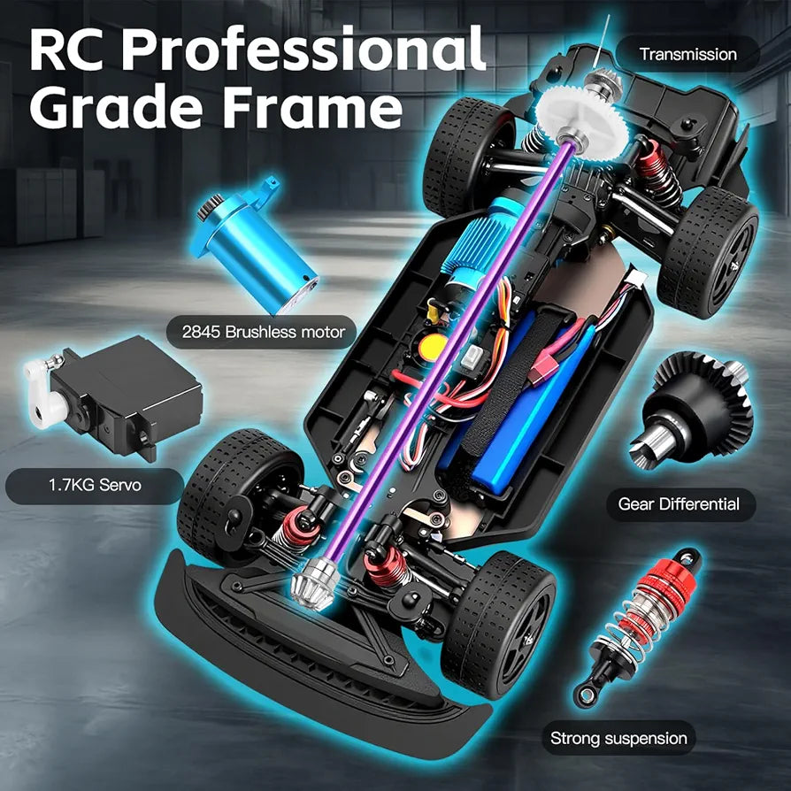 Power Drift RC Car 2.4 Ghz Remote Control, RTR 4WD, Lghit Effect When Braking Alloy Gear Adjustable Metal Hydraulic Shock Absorber 1:12 Scale Remote Control Rechargeable