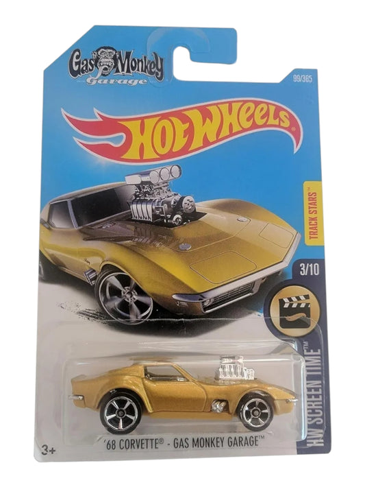 Hot Wheels '68 corvette - gas monkey garage imported mainline 1/64 Scale ( blister damaged car mint condition)
