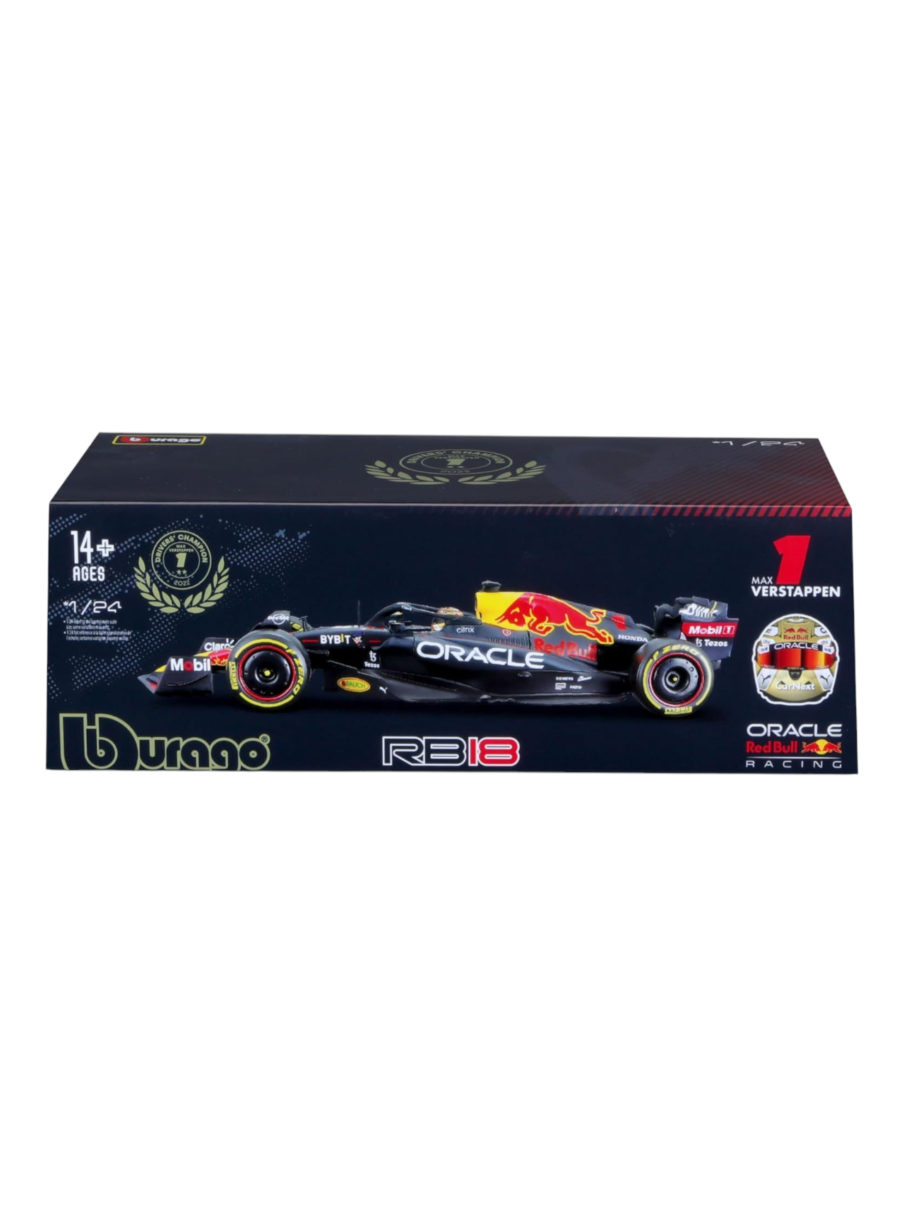 Bburago Formula 1 (F1) Oracle Redbull Winner Abu Dhabi Grand Prix 2022 Max Verstappen 1:24 Scale (With Acrylic Case)