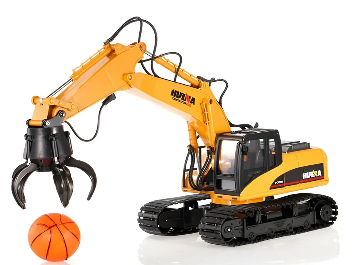 Huina Toys 571HD Remote control Truck Excavator with Claw/Grabber 21-channel 2.4GHz remote-control system LED lights and sound effects Rotation up to 360° Rc 1:14 Scale
