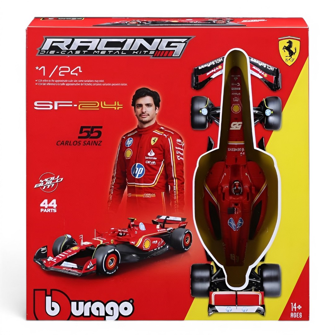 Bburago Racing Ferrari SF-24 No.55 Carlos Sainz F1 Model Kit (2024)  Formula 1 Imported 1:64 Scale 44 Parts.