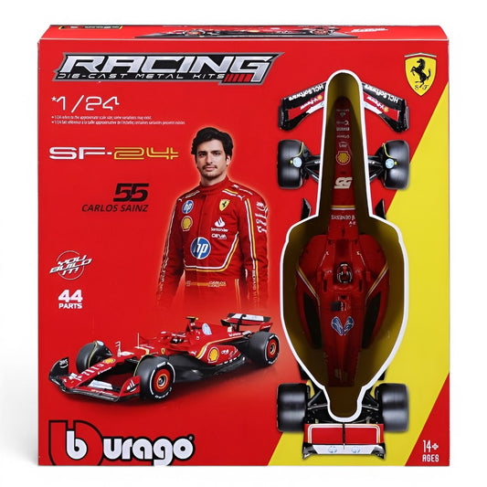 Bburago Racing Ferrari SF-24 No.55 Carlos Sainz F1 Model Kit (2024)  Formula 1 Imported 1:64 Scale 44 Parts.