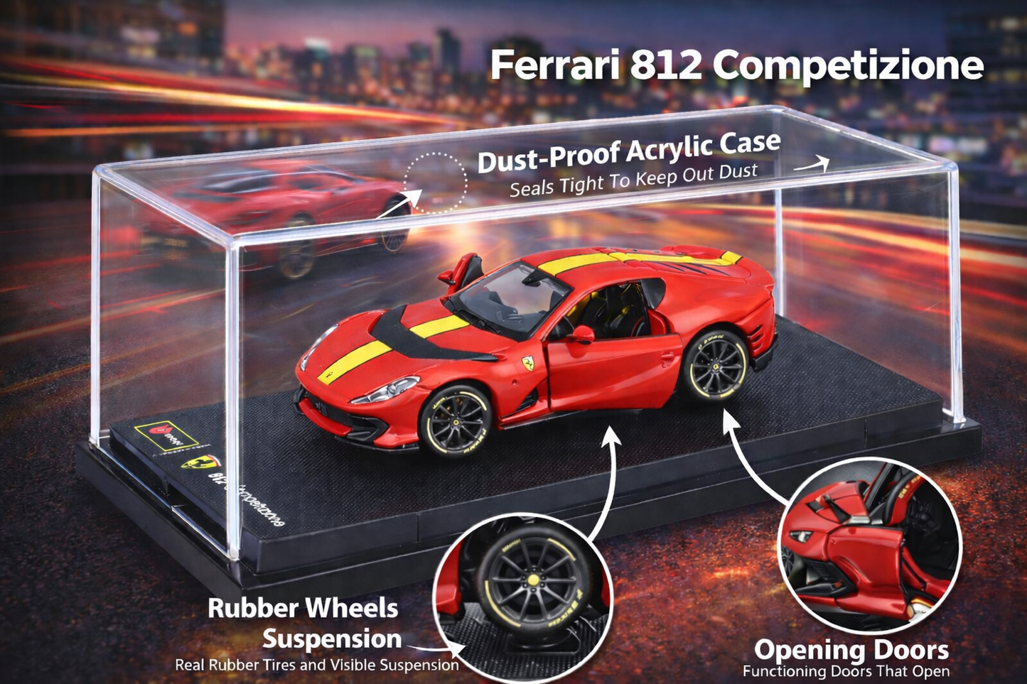 Bburago ferrari 812 competizione die-cast model with acrylic display case 1:64 Scale