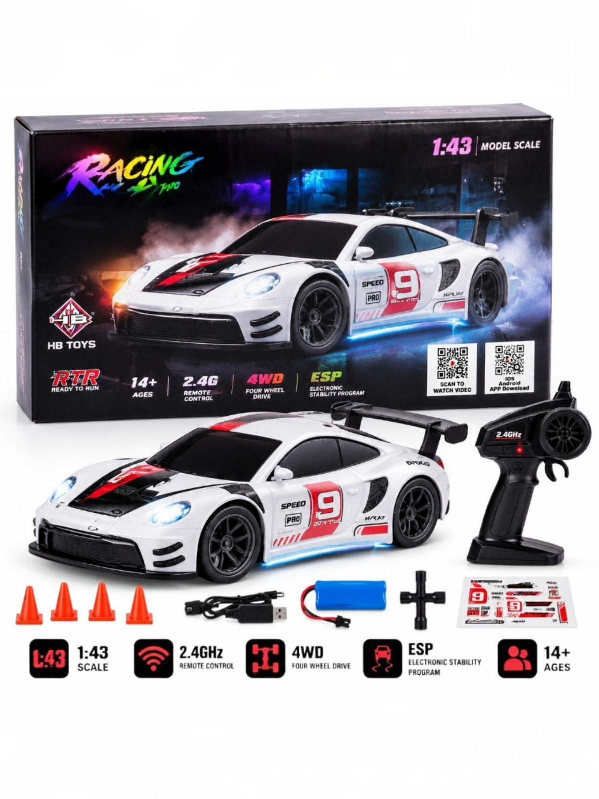 HB Toys Racing Rally RC Car 1:43 Scale | 2.4GHz Remote Control | 4WD | ESP Gyroscope | RTR Ready-to-Run LI-ION Battery