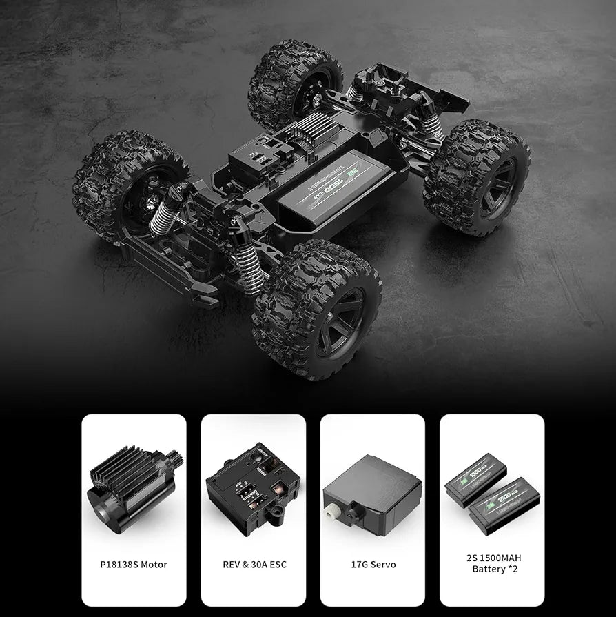 Mjx Hyper Go 18208 High Speed 4WD with 2.4 GHz Remote Control, 4X4 Waterproof Off-Road Truck with Two Rechargeable Batteries and Two car Bodies,1/18 Scale All Terrain RC Cars 35km/h