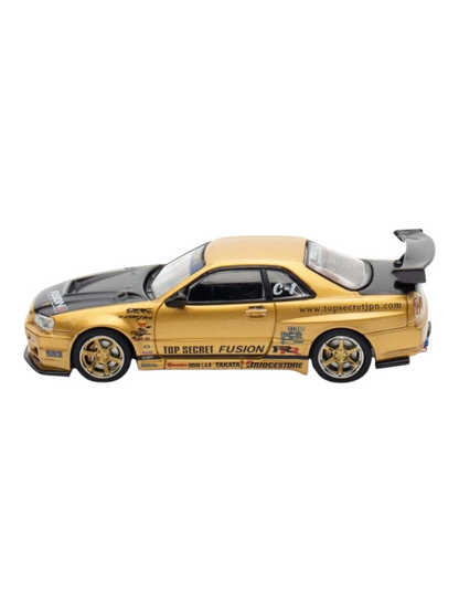 Inno64 Top Secret (R34) GT-R Gold Diecast 1:64 Scale (With Acrylic Case)