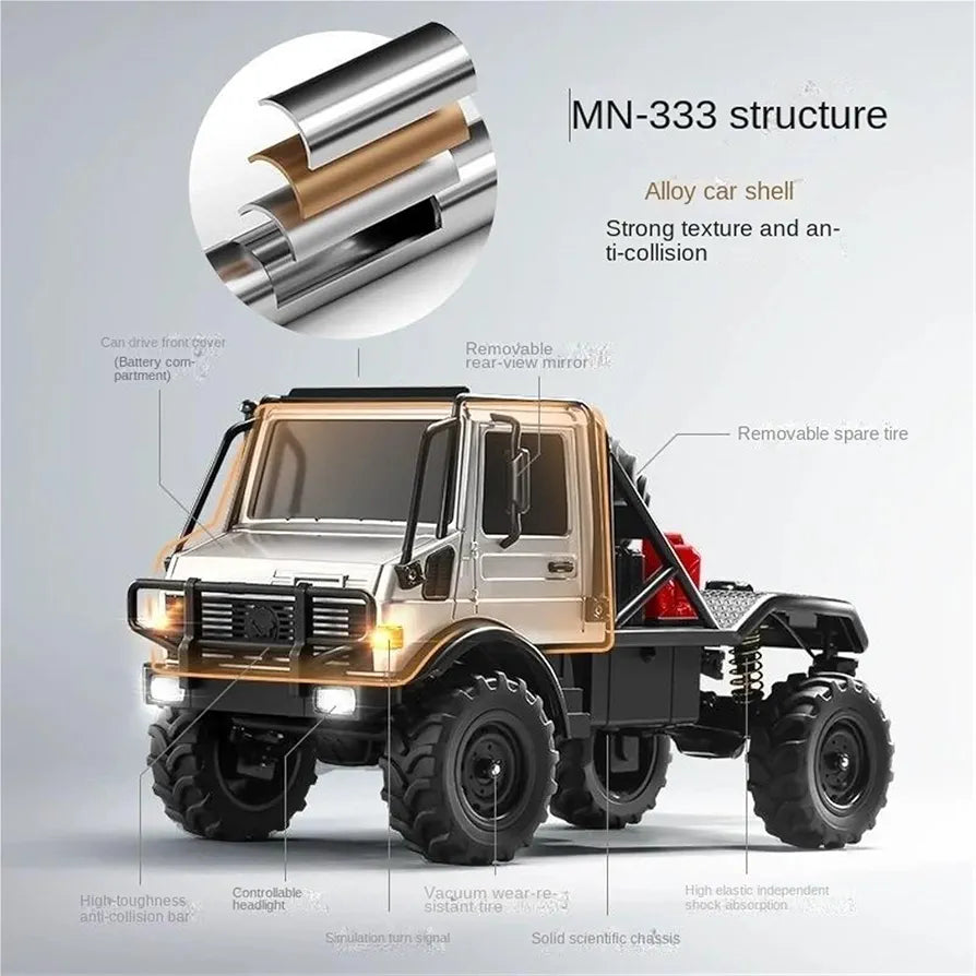 No.Mn-333 Remote Control Truck U4000 1:18 Scale 2.4GHz Battery Charging Method 7.4v Battery Set, LED Lights USB Charging Port RC Truck