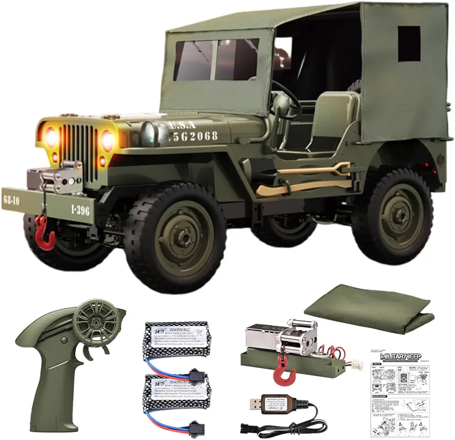 Remote Control Truck, RC Willys Military Jeep Car 1/12 Scale with Rechargeable Battery 2.4Ghz 4x4 Off-Road Remote-Control Crawler Vehicle