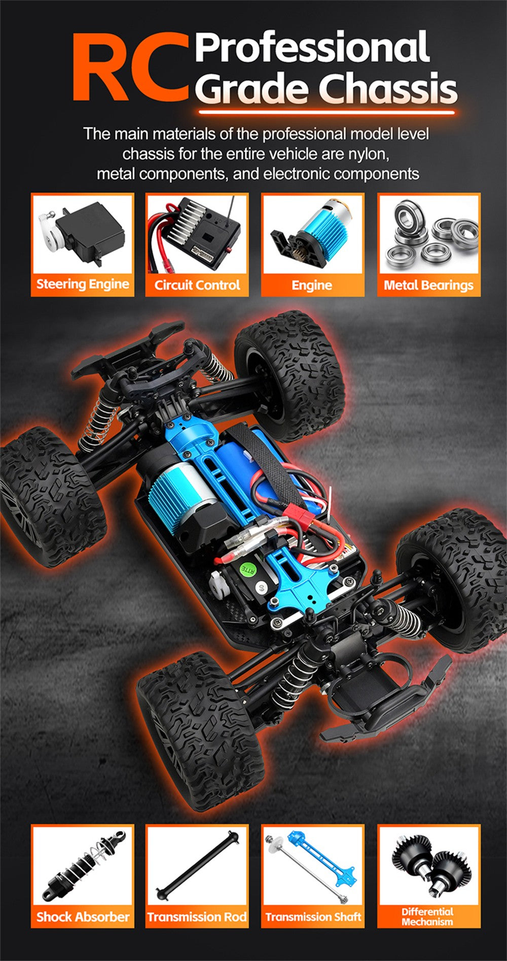Raptor Cross Country Truck High' Speed Off-road (Rc) Remote Control Car ,Maximum Speed Up to 35km/H LED light Rechargeable battery 1:16 Scale.