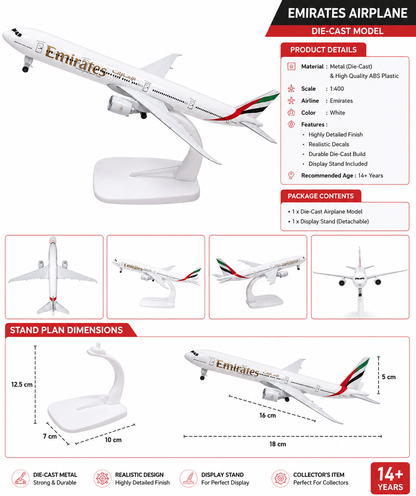 Aircraft Model Airplane Emirates Premium Diecast matel With Detailed Graphics Display Stand (code-316) High Quality Paint 20cm'Scale Aircraft Model